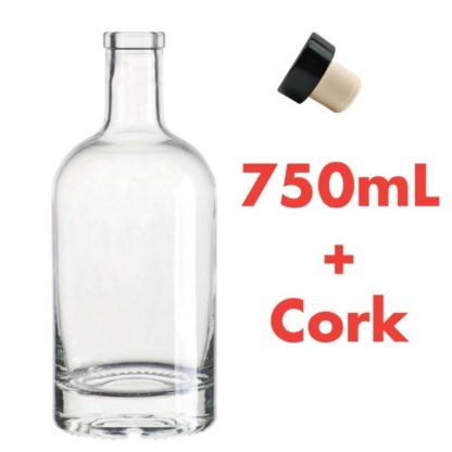 Spirit Bottle | Glass Liquor Bottle | Clear | 750 mL | Synthetic Cork Stopper Included | Single - Image 2