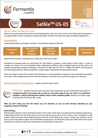 Fermentis SafAle™ US-05 100g - Image 2