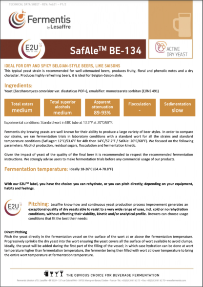 Fermentis SafAle™ BE-134 500g Brick - Image 2