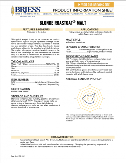 Briess Blonde RoastOat® Malt - 1lb - Image 2